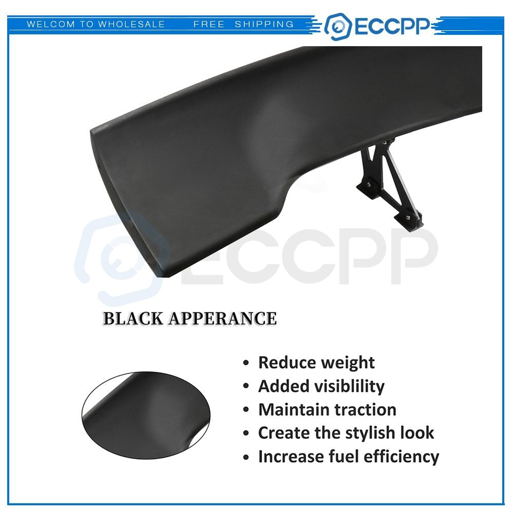 Universal 57" GT JDM Spoiler Wing Unpainted Black ABS Aluminum Leg Stem 6B93BC-57