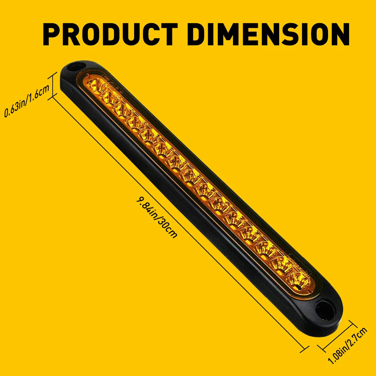 2pcs 15 Amber LED Sealed Strip Truck Trailer Rear Stop Tail Turn Brake Light Bar 6B93BC-57