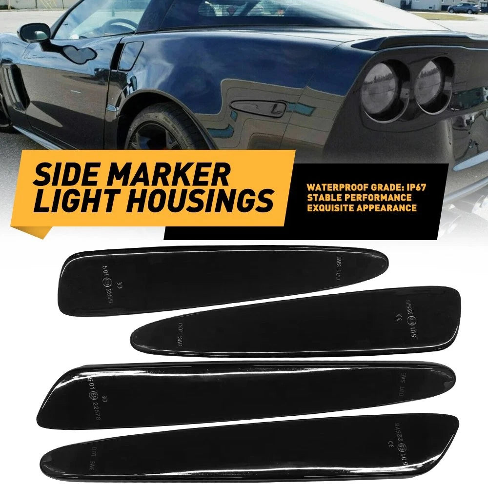 For 2005-2013 Chevy Corvette C6 Front & Rear Side Marker Light Smoke Lens 4pcs A 6B93BC-57