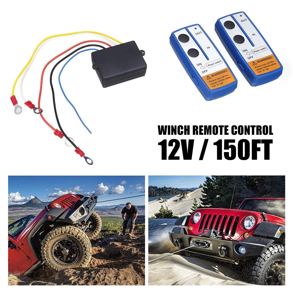Wireless Winch Remote Control 12V Kit Receiver 150ft Twin Handset Switch Easy US 6B93BC-57