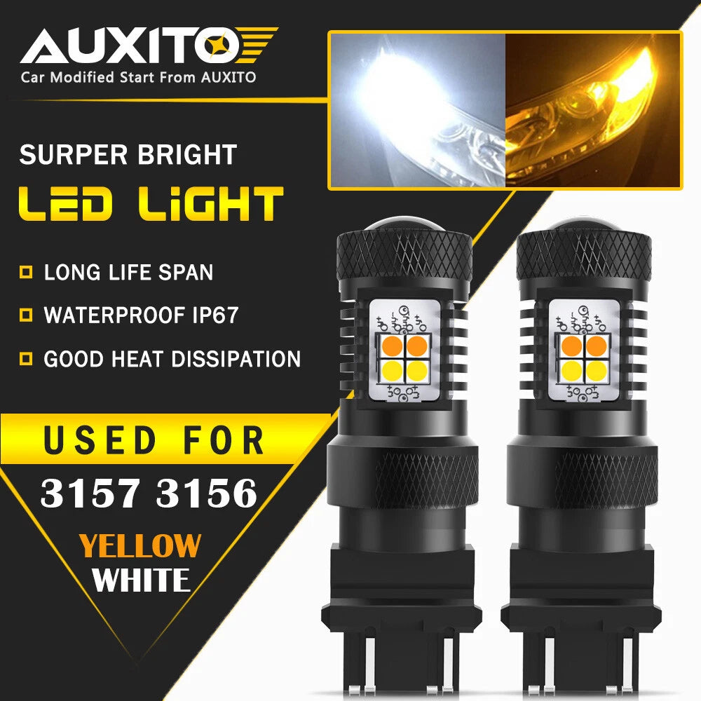 AUXITO 3157 LED Switchback Dual Color White Yellow amber Turn Signal Light 16K A AUXITO