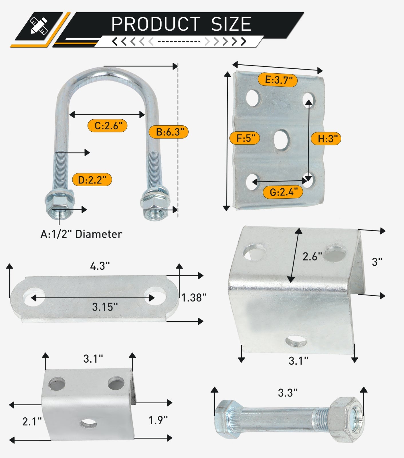 ECCPP 3500lb Single Trailer Axle Suspension Kit Leaf Springs U-bolt & Hanger Kit ECCPP