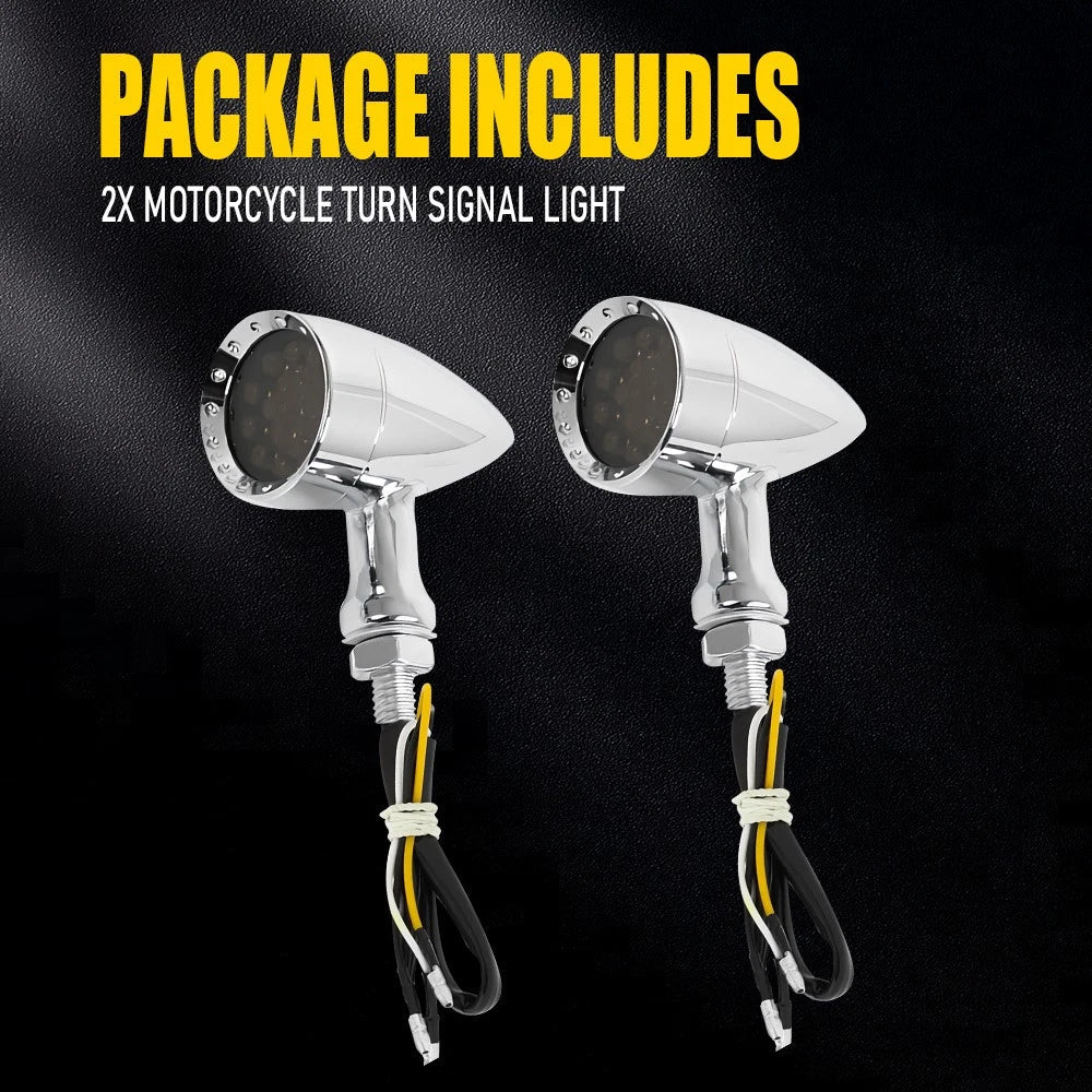 2x Chrome Bullet Motorcycle LED Front White+Amber Blinker Turn Signal Lights EOA 6B93BC-57