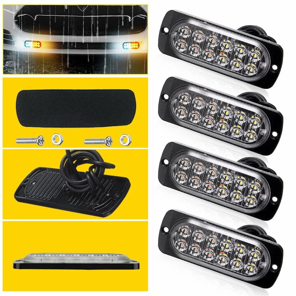 White Amber Emergency Strobe Lamps 12LED Surface Flashing Mount Truck Lights car 6B93BC-57