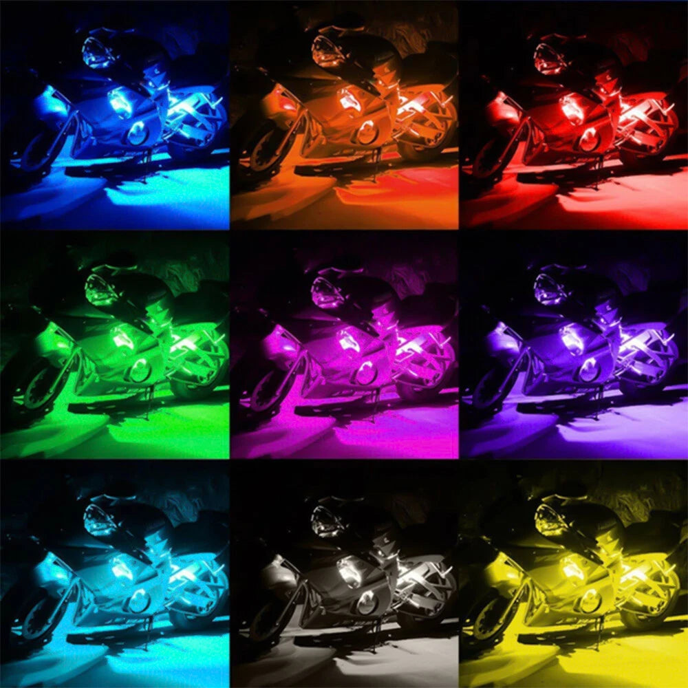 12Pcs Motorcycle RGB LED Under Waterproof Glow Lights Strip Neon Kit Remote USA 6B93BC-57