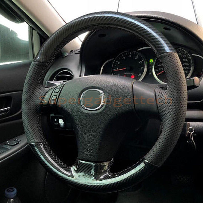 5D Carbon Fiber &Leather Steering Wheel Hand-stitch on Wrap Cover For Mazda 3 6
