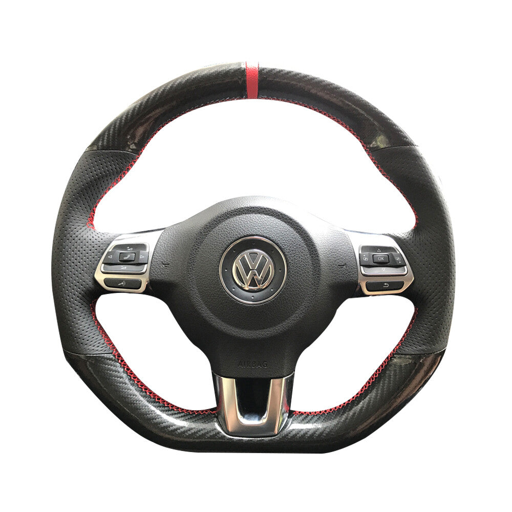 Steering Wheel Wrap For VW Golf 6 Glossy Carbon Fiber &Perforated Leather Cover