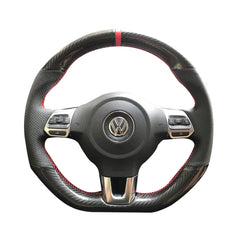 Steering Wheel Wrap For VW Golf 6 Glossy Carbon Fiber &Perforated Leather Cover