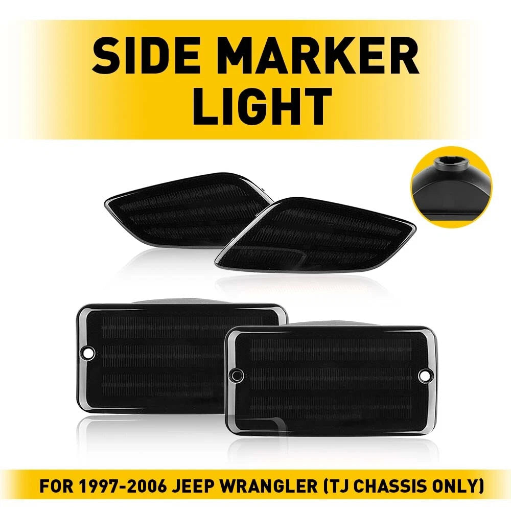 4x Smoke Bumper Signal Side Fender Marker Lights For Jeep 1997-2006 Wrangler TJ 6B93BC-57