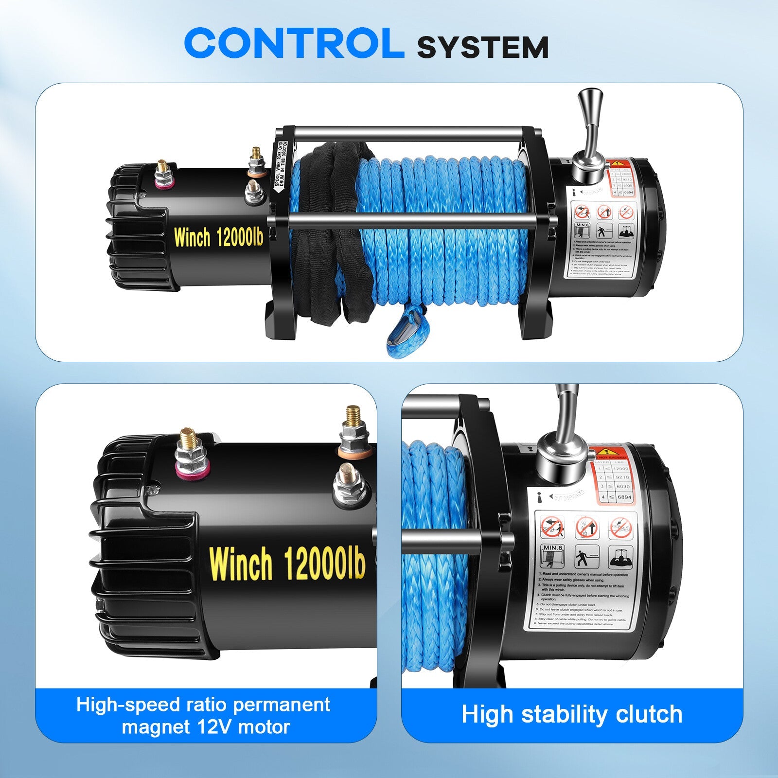 12V 12000LBS Electric Winch Synthetic Cable Truck Trailer Towing Off Road 4WD 6B93BC-57