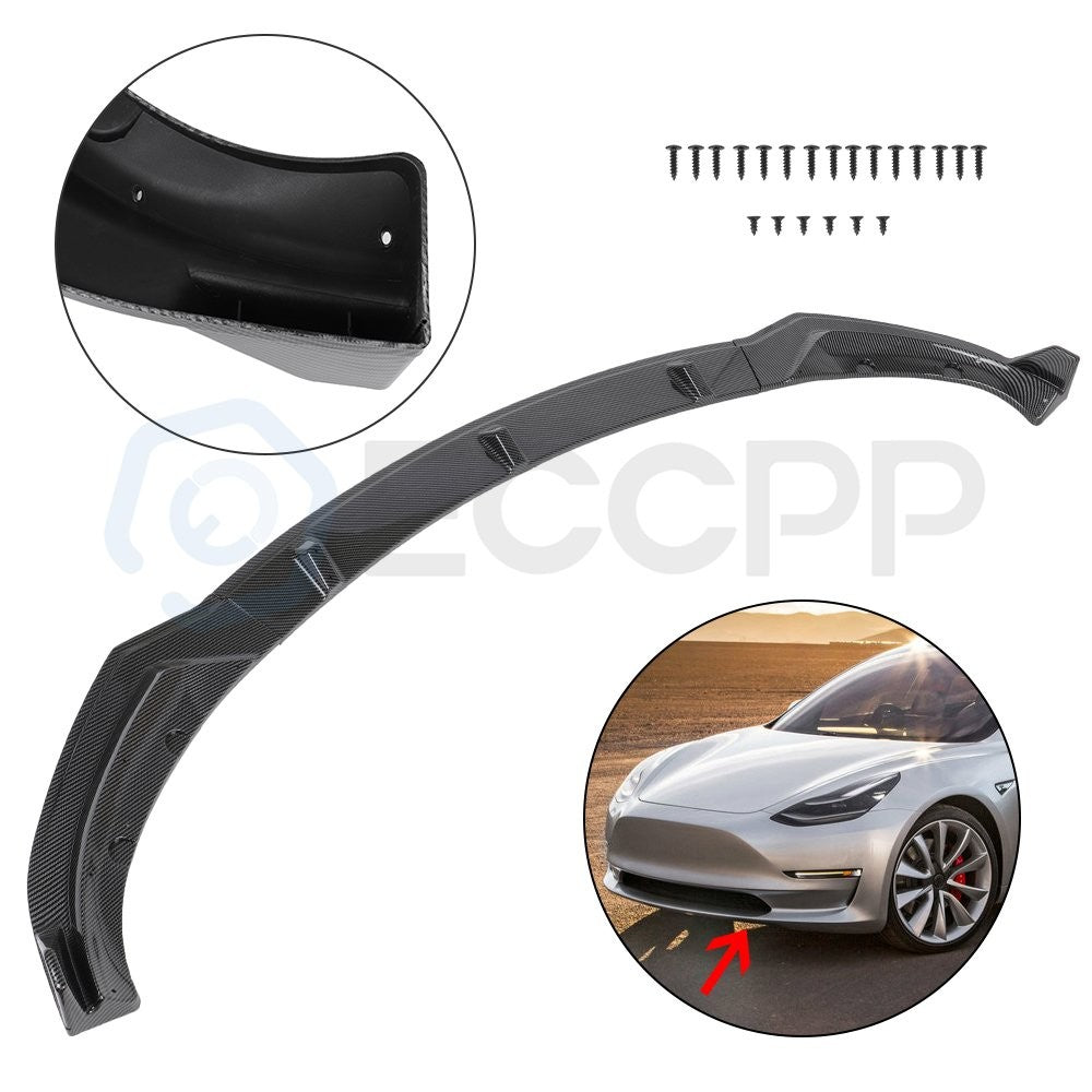 For Tesla Model 3 2017-2021 Carbon Look Front Bumper Body Kit Lip 3PC