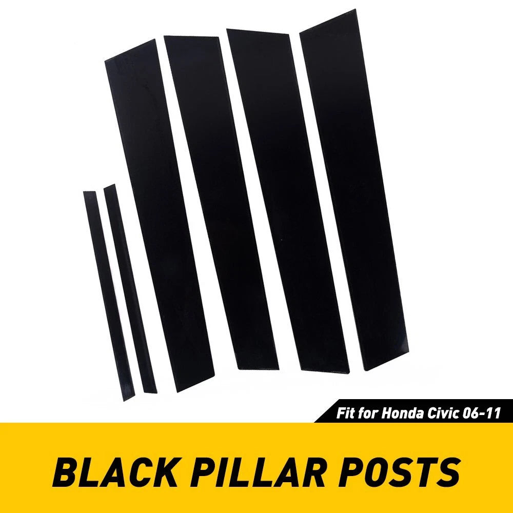 6pc Black Pillar Posts for Honda Civic 2006-2011 (4dr) Set Door Trim Cover Kit A 6B93BC-57