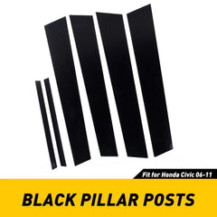 6pc Black Pillar Posts for Honda Civic 2006-2011 (4dr) Set Door Trim Cover Kit A 6B93BC-57