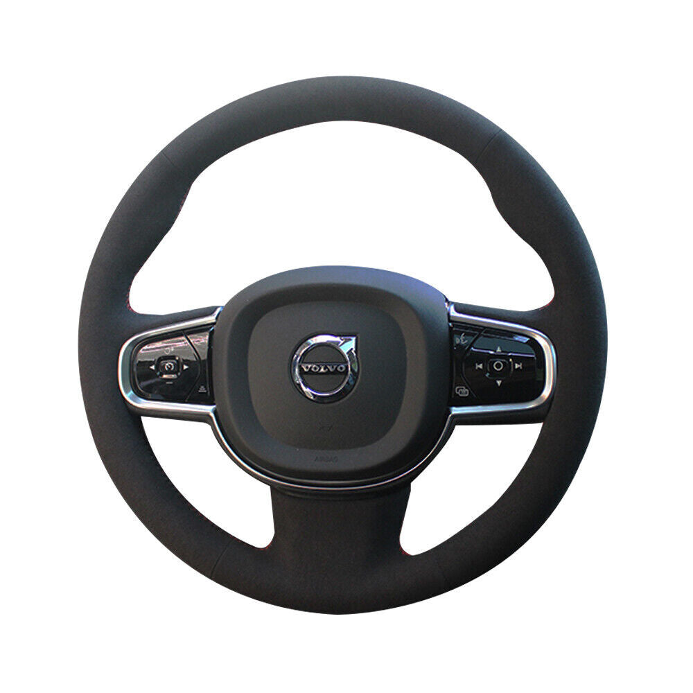 Black Suede Leather Steering Wheel Red Stitch Wrap Cover For Volvo S60 S90 V60
