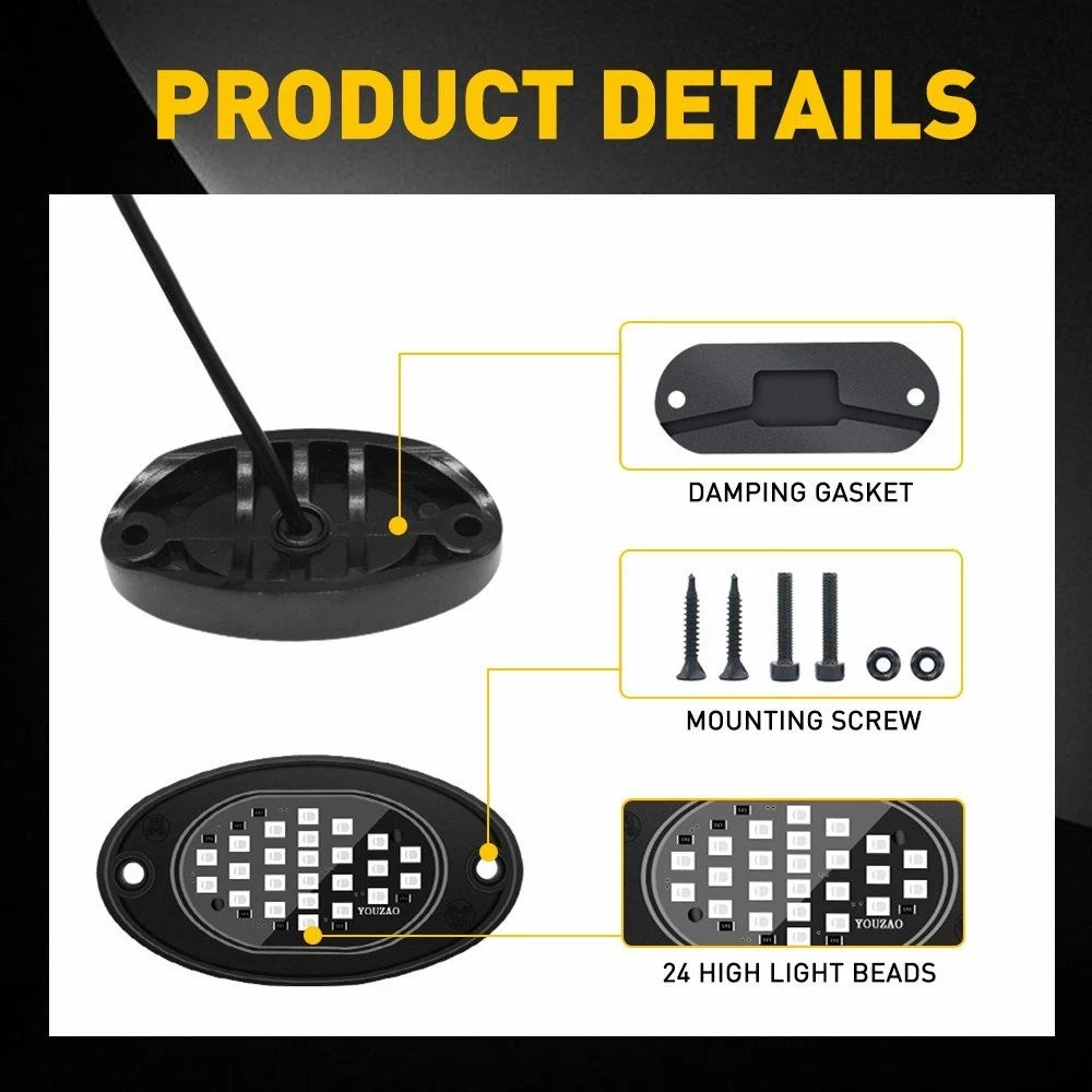 Red 4 Pods LED Rock Lights For JEEP Offroad Car Truck ATV Boat Underbody Light A 6B93BC-57