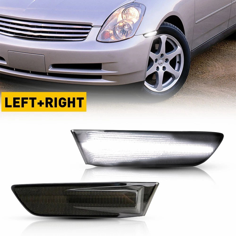 For 03-07 Infiniti G35 White Coupe LED Front Bumper Marker Side Light Smoke Lens 6B93BC-57