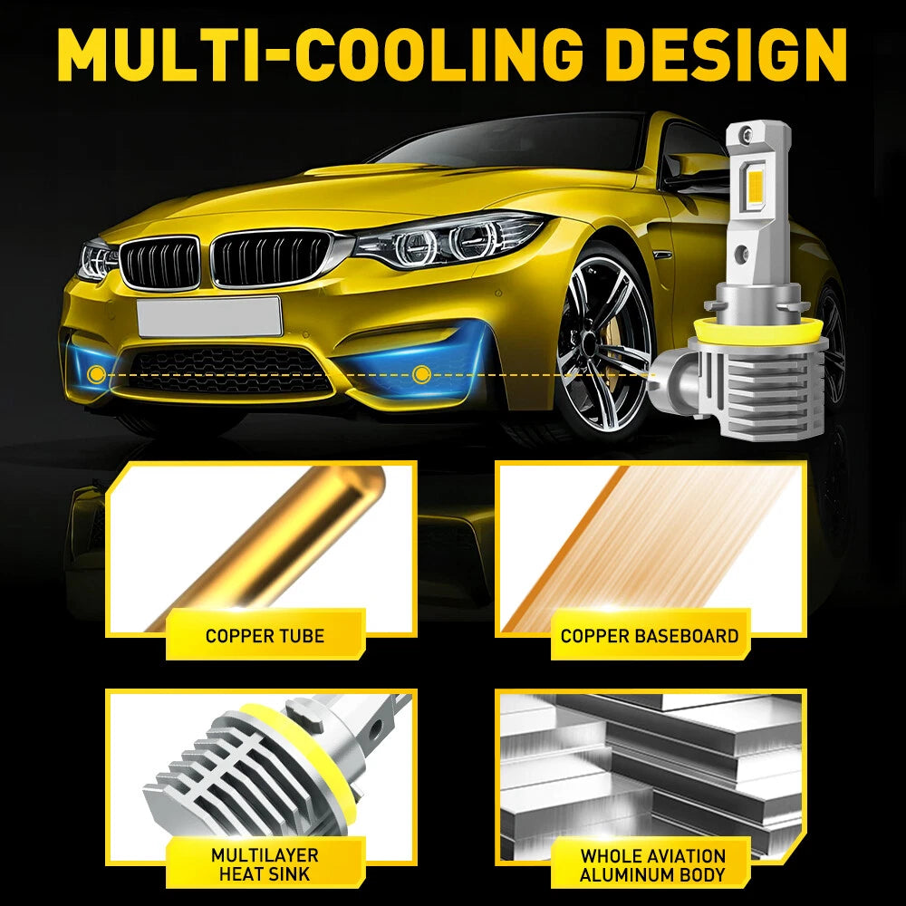AUXITO H11 H8 LED Headlight Fog Light Bulbs Kit YELLOW GOLDEN High Low Beam EA AUXITO