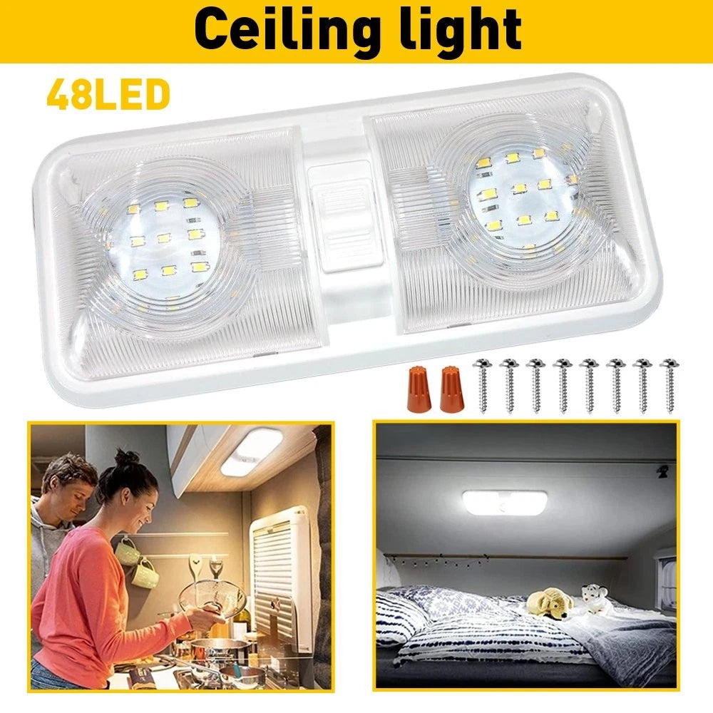 Universal LED Car Vehicle Interior DOUBLE Dome Light Roof Ceiling Lamp White 12V 6B93BC-57