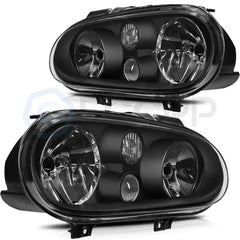 Pair Kit Halogen Headlights Assembly For 1999-2006 Volkswagen Golf Cabrio Black 6B93BC-57