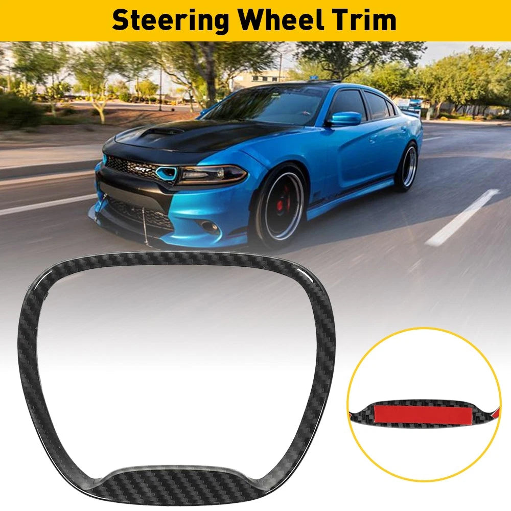 Carbon Fiber Steering Wheel Frame Trim for Ring 2015+ Dodge Challenger Charger A 6B93BC-57
