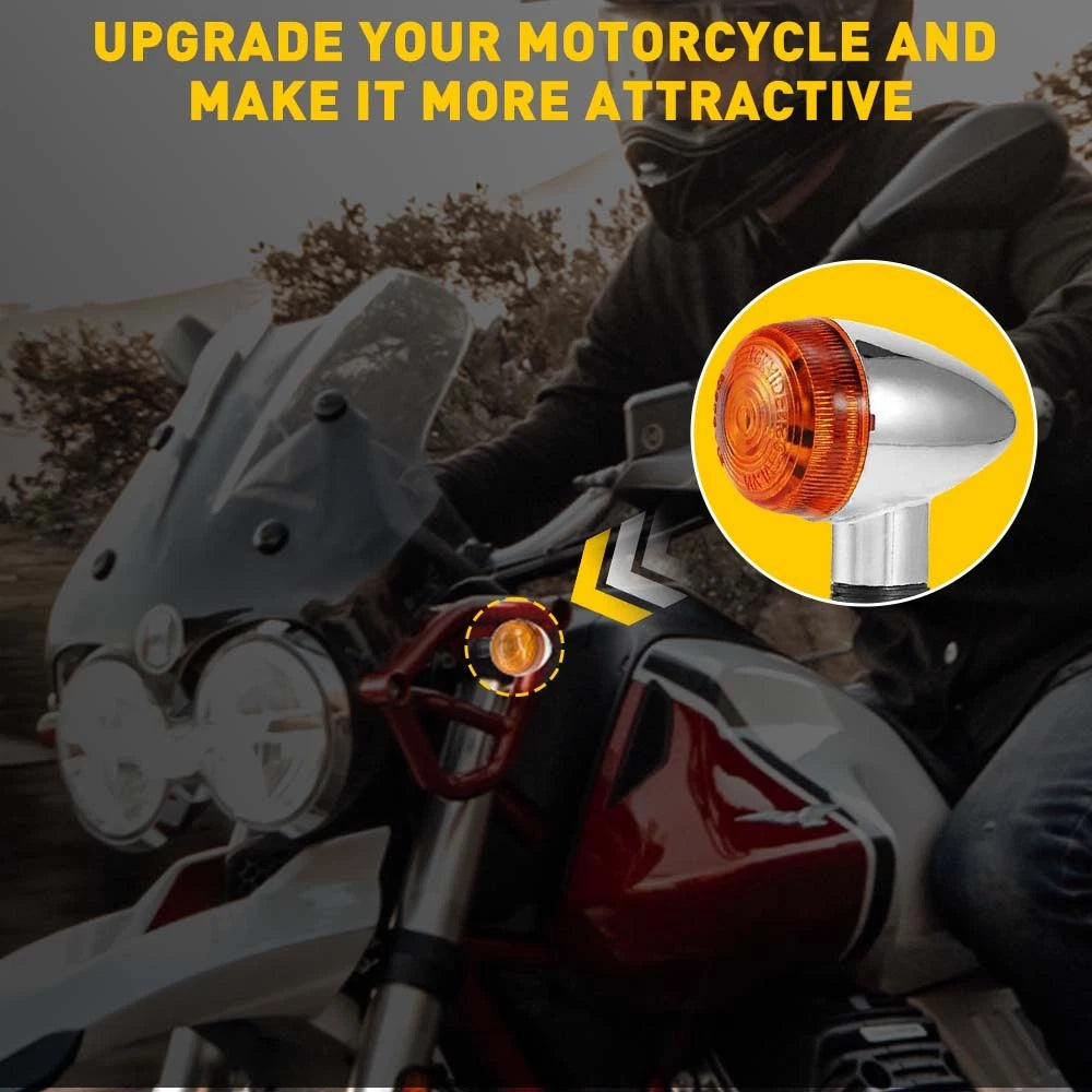2x For Honda Motorcycle Amber Chrome LED Turn Signal Light Bullet Brake Blinker 6B93BC-57