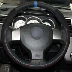 Top Black Leather Steering Wheel Hand-stitch on Wrap Cover For Nissan Livina