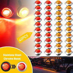 40X 3/4" Amber Red Side LED Marker Light With Base Stailness for Truck Trailer 6B93BC-57