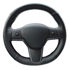 Top PU Leather Steering Wheel Hand-stitch on Wrap Cover For Tesla Model 3 Y