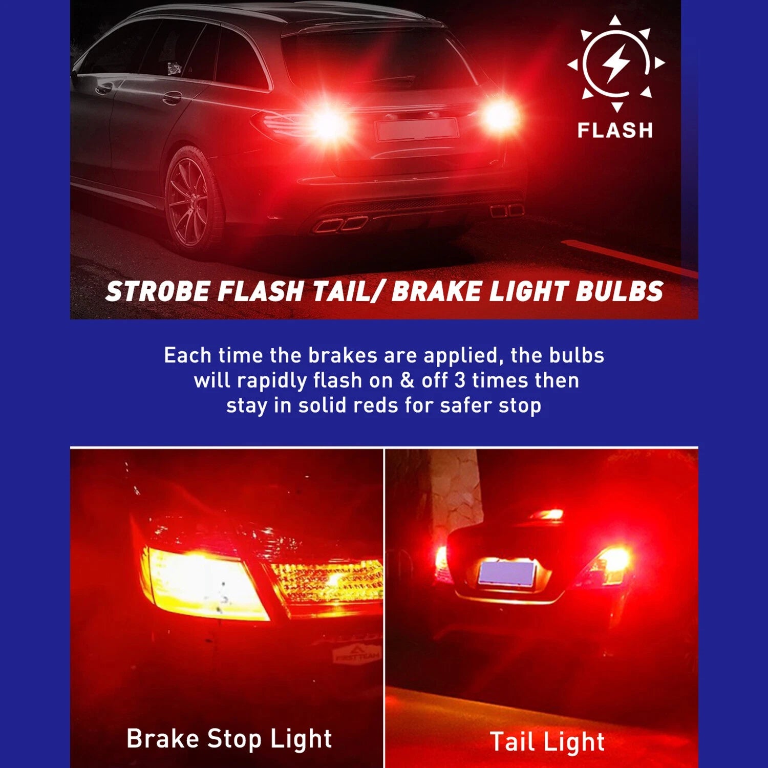 7440 7443 7444 Flash Blinking Strobe Red Brake Tail Stop Light DRL LED Bulbs 2x 6B93BC-57