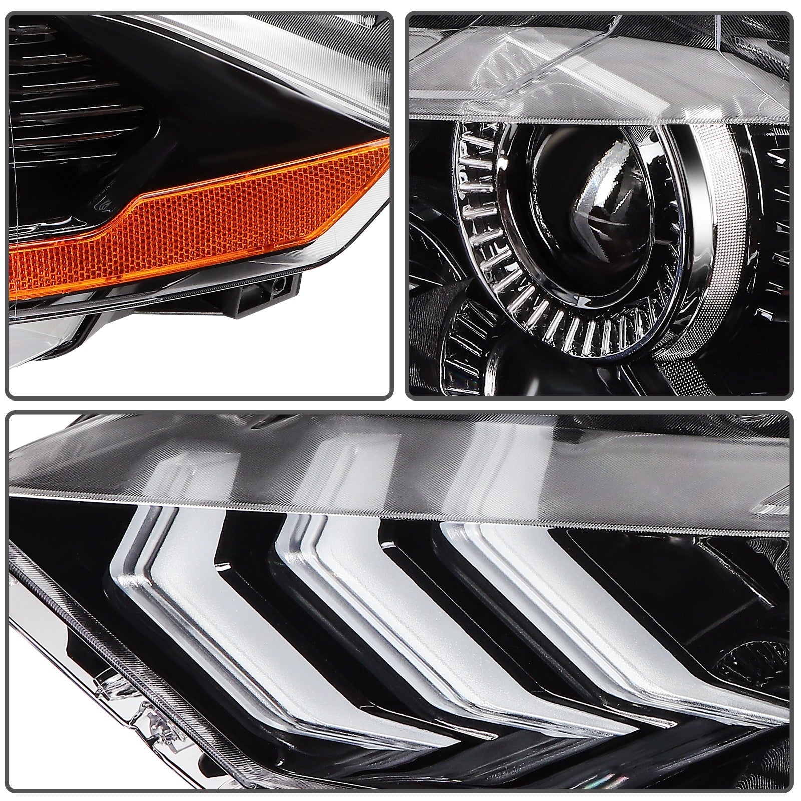 Left+Right For 2018-2020 Ford Mustang Black Housing w/LED DRL Headlight Assembly 6B93BC-57