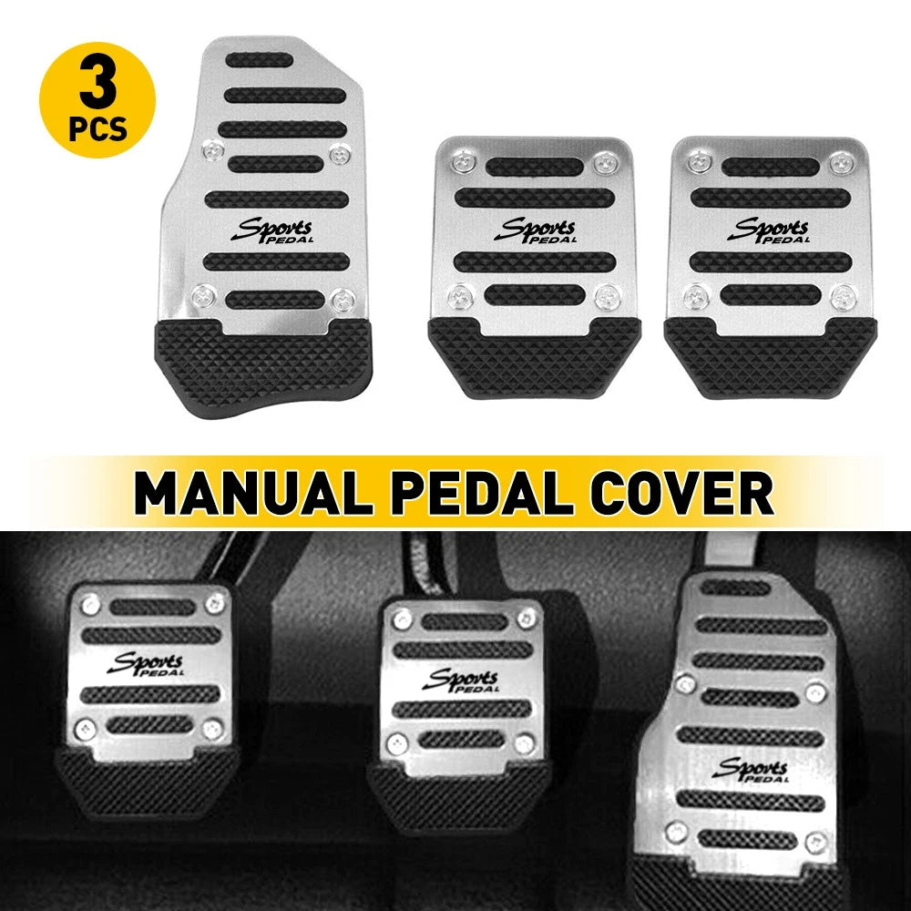 3x Silver Car Universal Non-Slip Manual Transmission Brake Foot Pedal Pad Cover 6B93BC-57