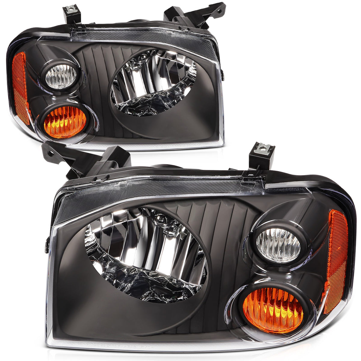 For 2001-2004 Nissan For Frontier Black Housing Left+Right Headlights Assembly