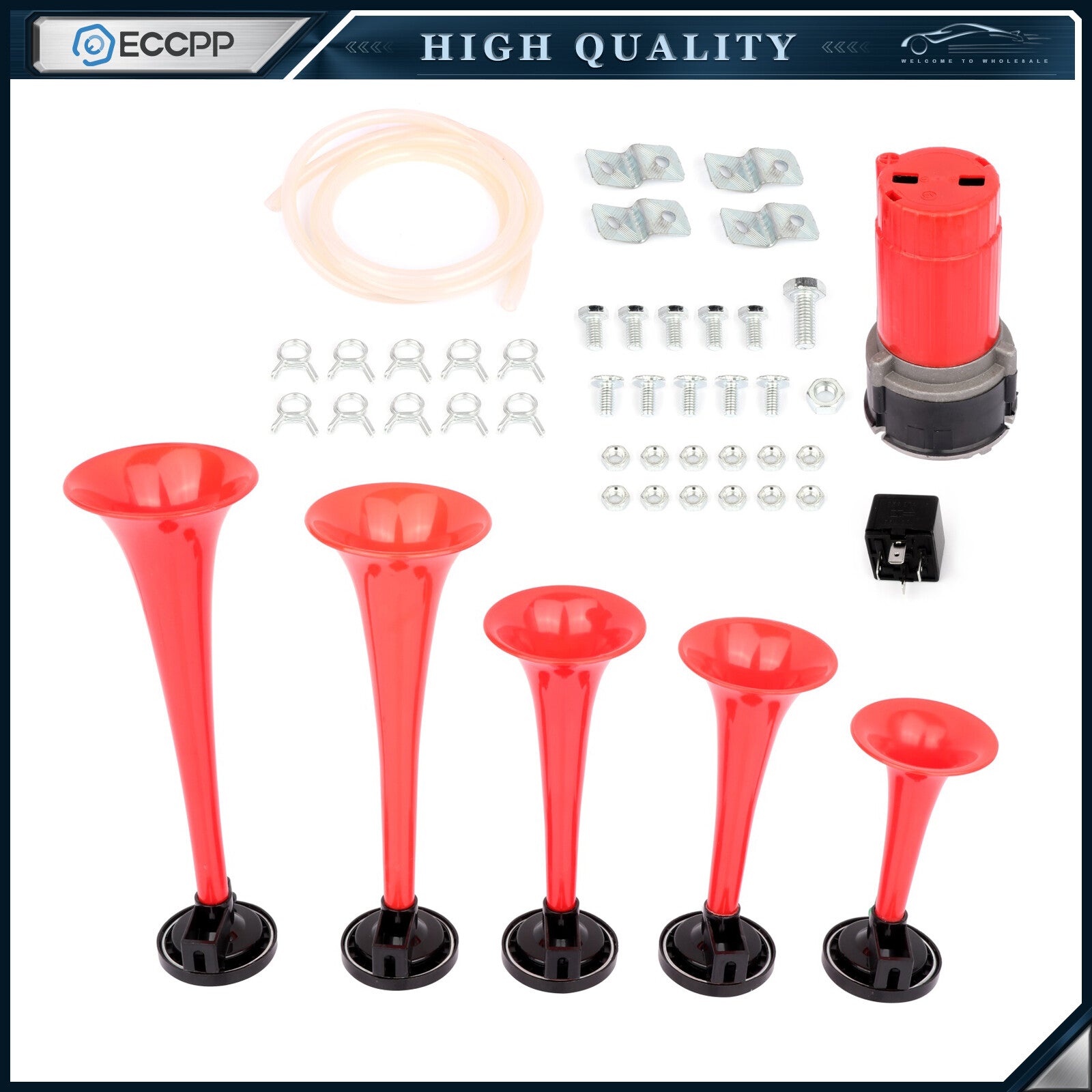 Dixie 5 Red Plastic Trumpet Train Air Horn Loud Dukes of Hazzard General Lee Kit 6B93BC-57