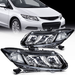 Pair Kit Headlights Assembly For 2012-2015 Honda Civic 1.5L 1.8L 2.4L Black 6B93BC-57