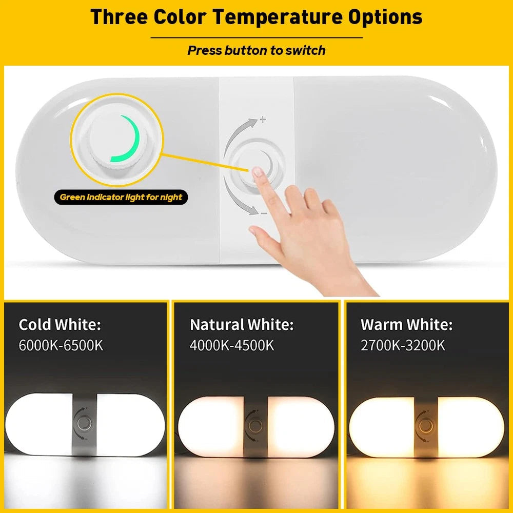 3 Camper Color Dimmable 12-24V RV Ceiling Double Dome Light Camper Trailer Boat 6B93BC-57