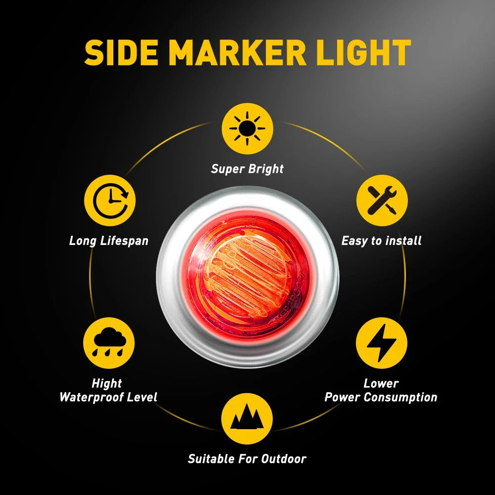 20X 3/4" 12V Side Marker LIGHTS LED Bullet Truck Red Trailer RV Round W/ Base Ma 6B93BC-57