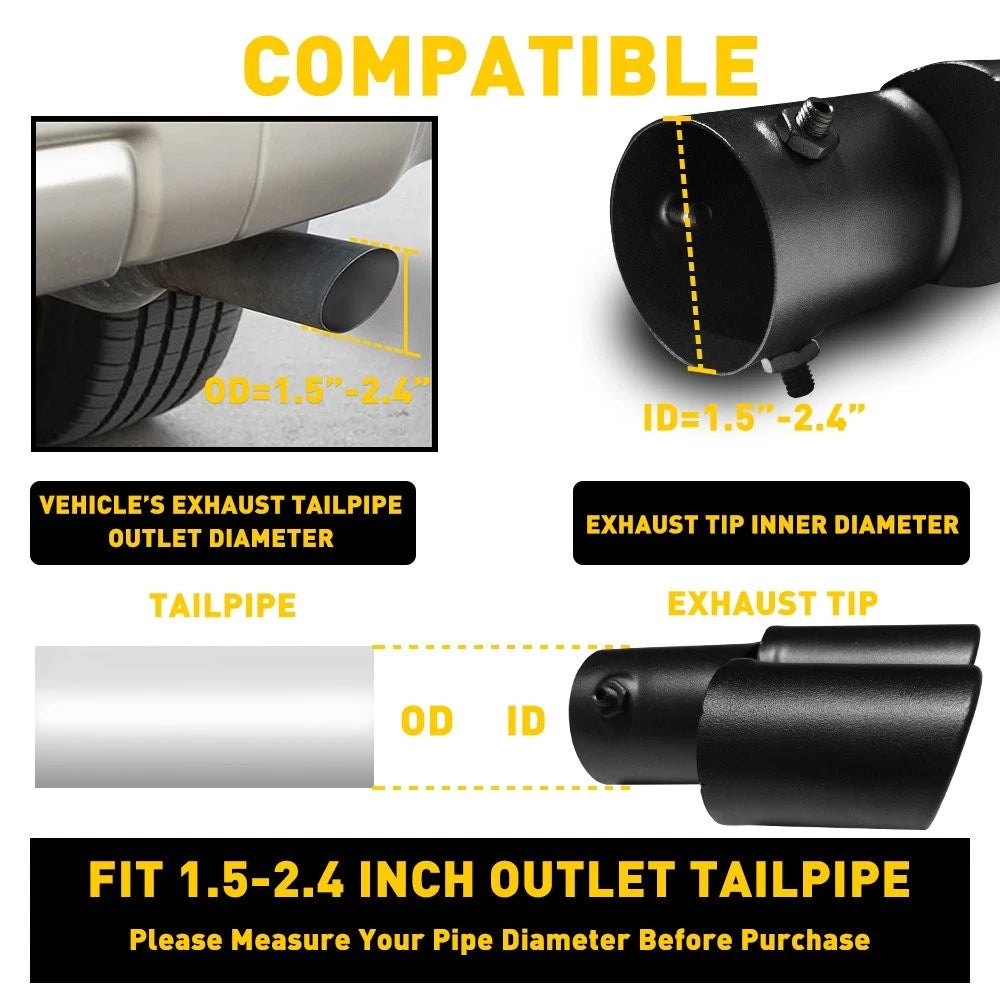 Dual Exhaust Tips Black Stainless Steel Inlet 1.5-2.4 " Custom Slant Round A 6B93BC-57