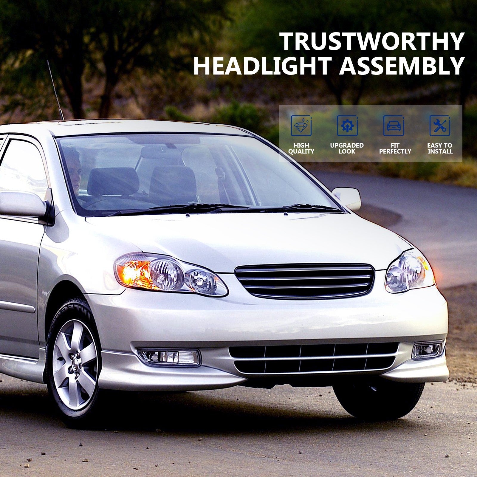 Pair Halogon Headlights Assembly For 2003-2008 Toyota For Corolla Chrome Amber 6B93BC-57