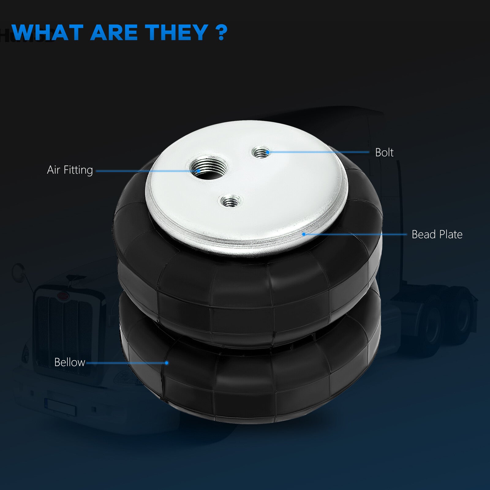 Air Suspension Air Bag 2500lb For Firestone 255C 1/2"NPT 3/8"-16UNC 6B93BC-57