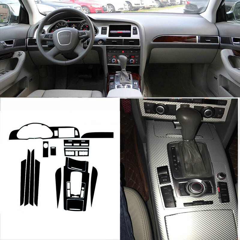 Interior Center Console Carbon Fiber Molding Sticker Decals For Audi A6 2005-11