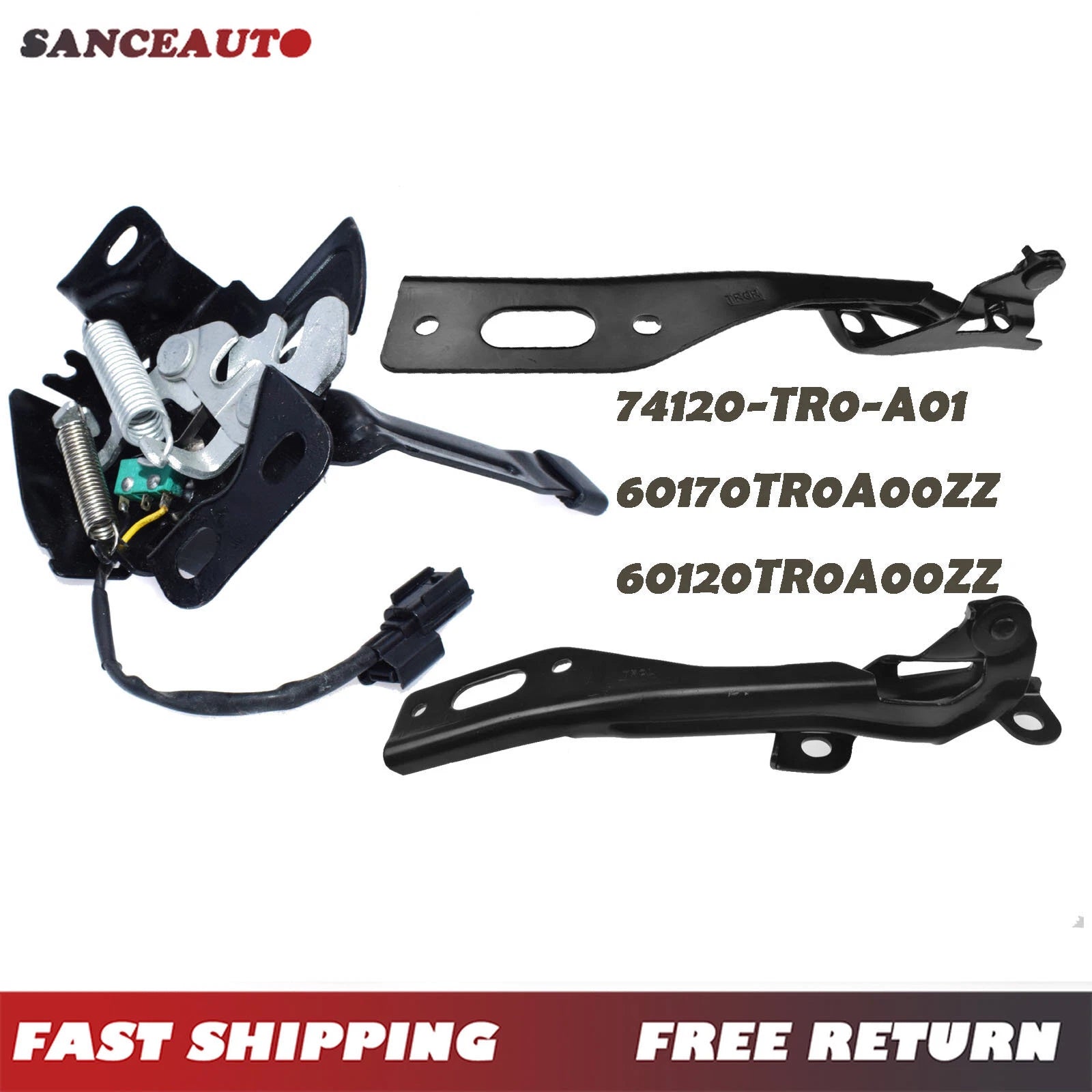 Hood Latch Lock & Hood Hinges Right Left Set 3PCS For 2012-15 Honda Civic Sedan 6B93BC-57