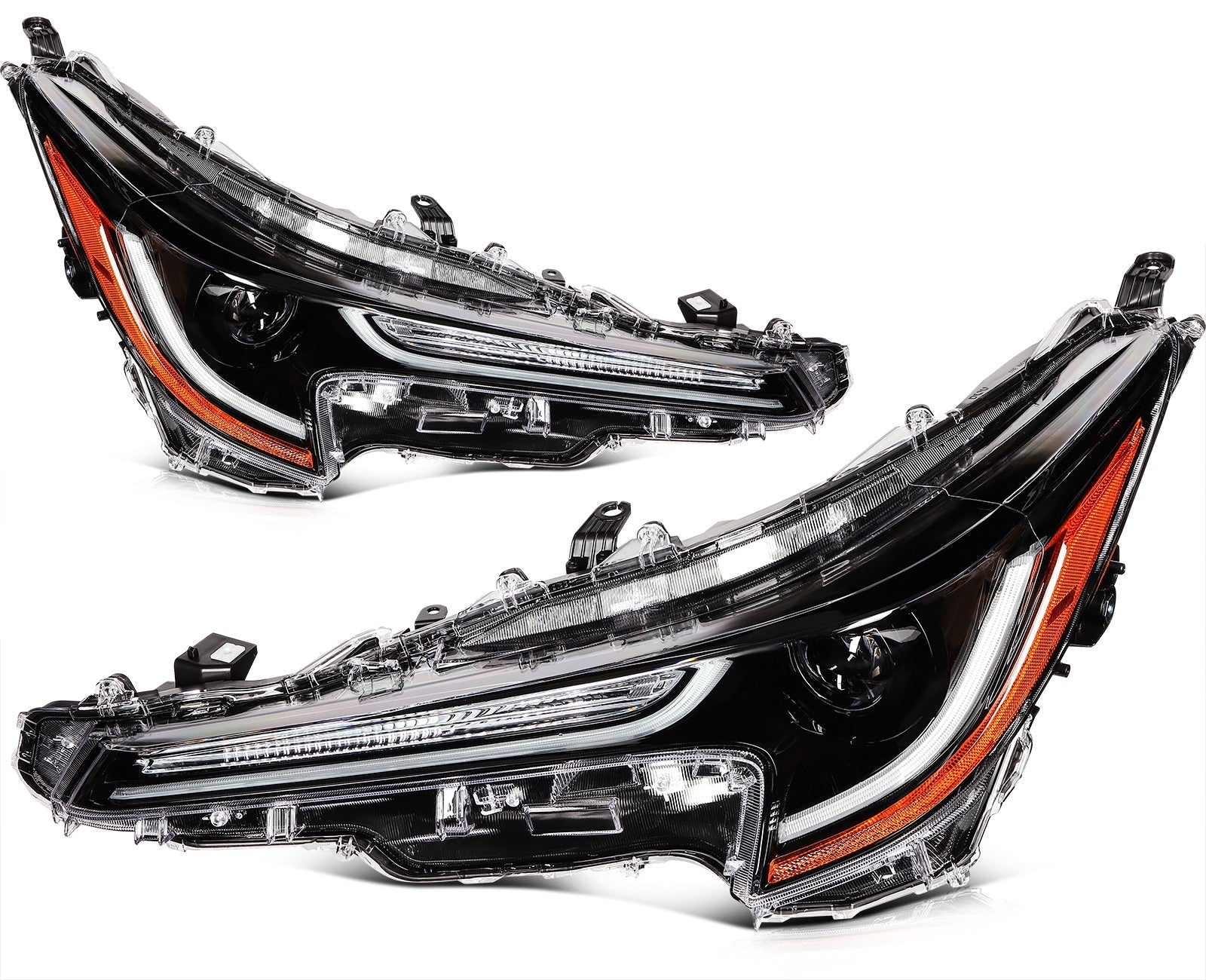 ECCPP LED Headlights Assembly For Corolla L LE Base 2020-2022 Pair Black Amber 6B93BC-57