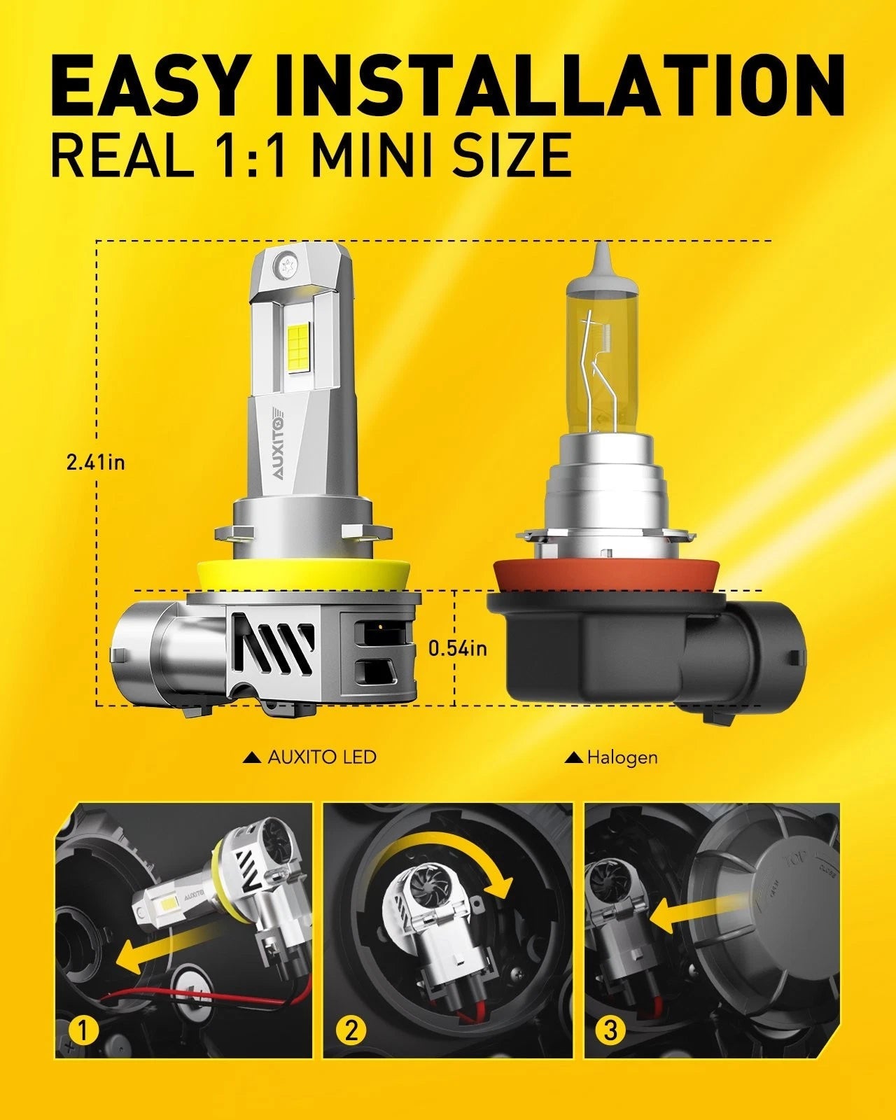 AUXITO H11 LED Headlight Bulbs High Low Beam 6500K Bright White CANBUS M3S EOA AUXITO