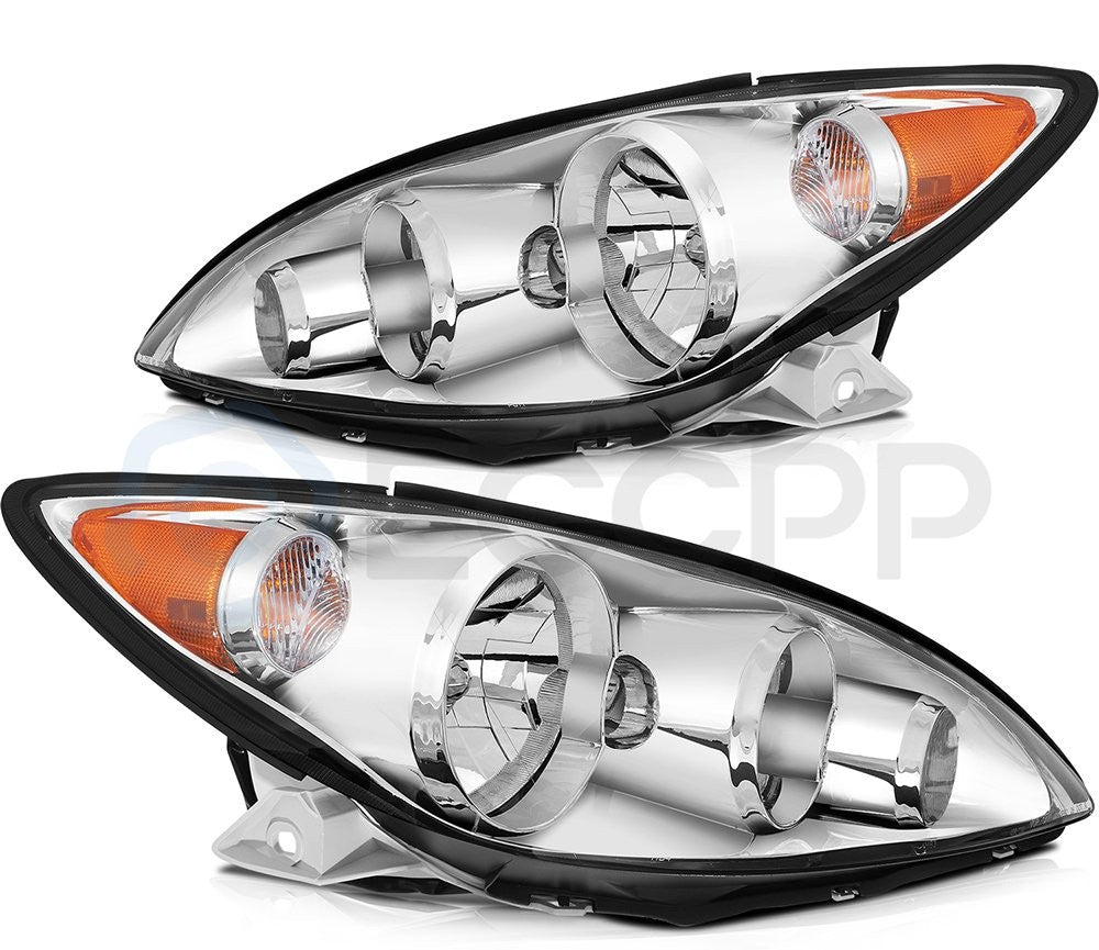 ECCPP Headlights Assembly For Toyota Camry 2.4L 3.0L 2005-2006 Pair Chrome Amber 6B93BC-57