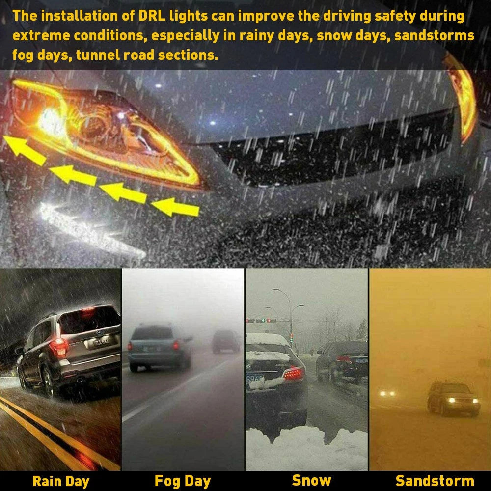 2x 60cm LED Switchback DRL Tube Light Strip Amber Sequential Flow Turn Signal US 6B93BC-57