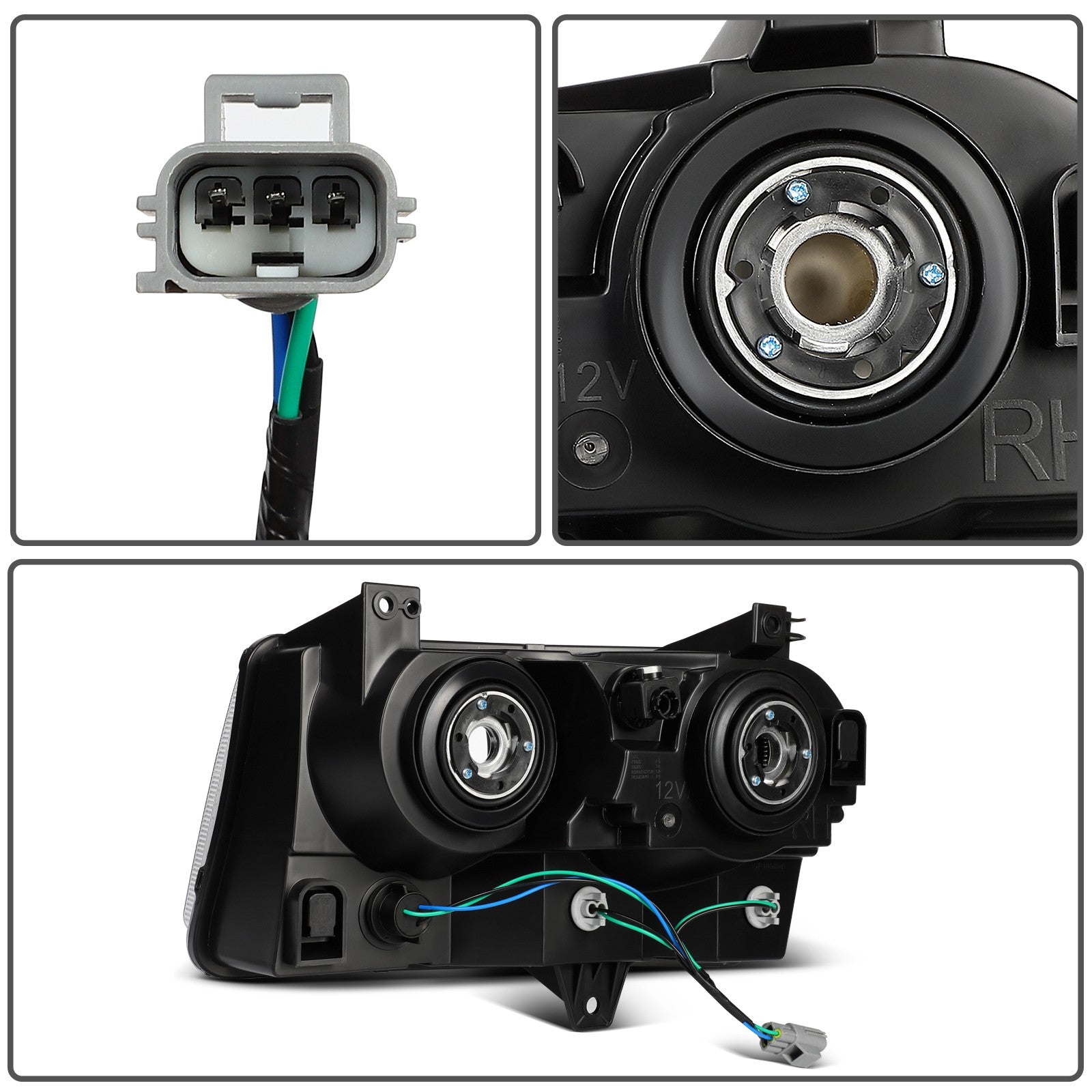 For Chrysler 300 2.7L 3.5L 2005-2010 Black Housing Headlights Assembly Pair 6B93BC-57