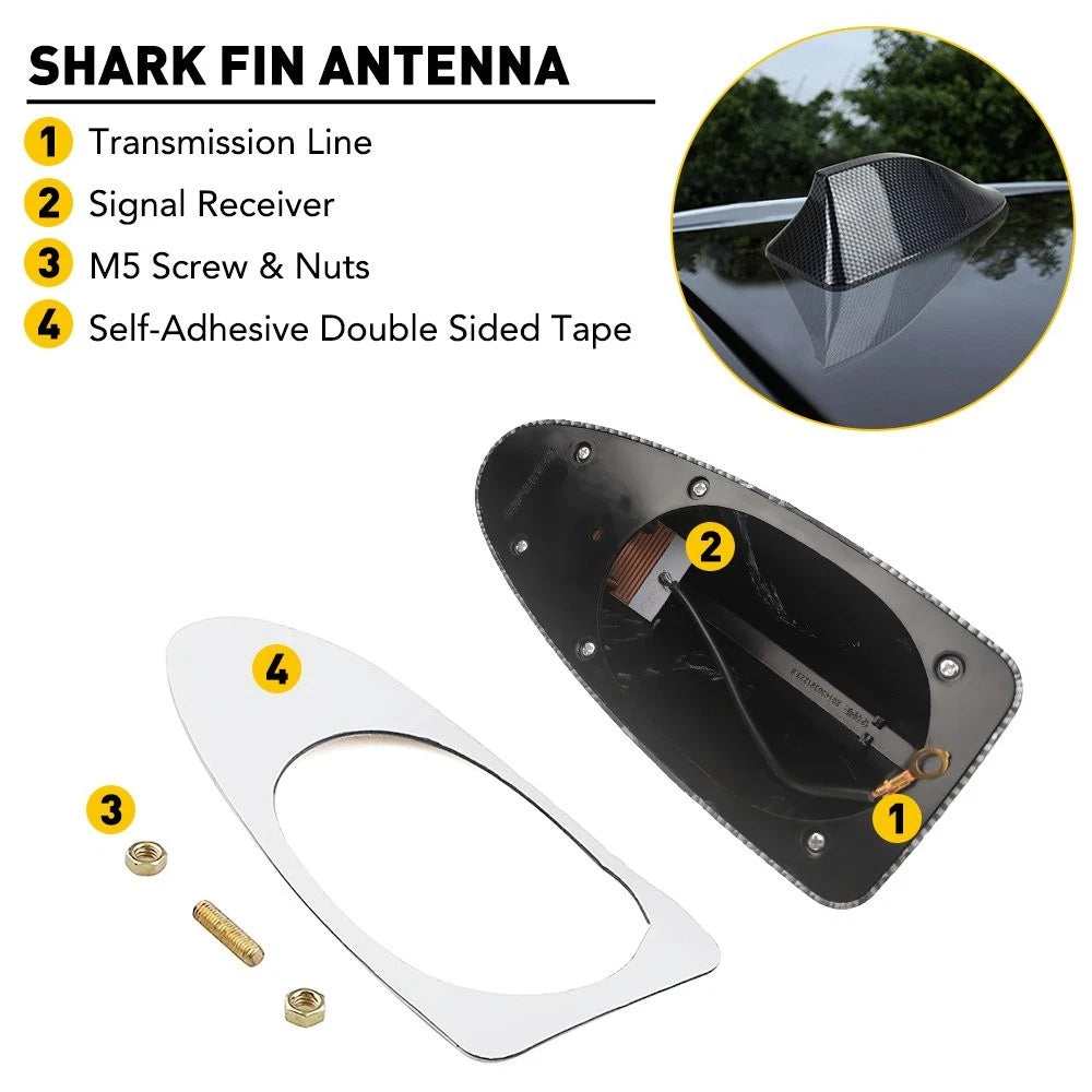 Carbon Fiber Car Roof FM AM Radio Functional Shark Fin Antenna Aerial Cover 6B93BC-57