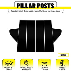 For 2019-2024 Chevy Silverado GMC Sierra Glossy Black Pillar Post Trim 6pcs EOA 6B93BC-57