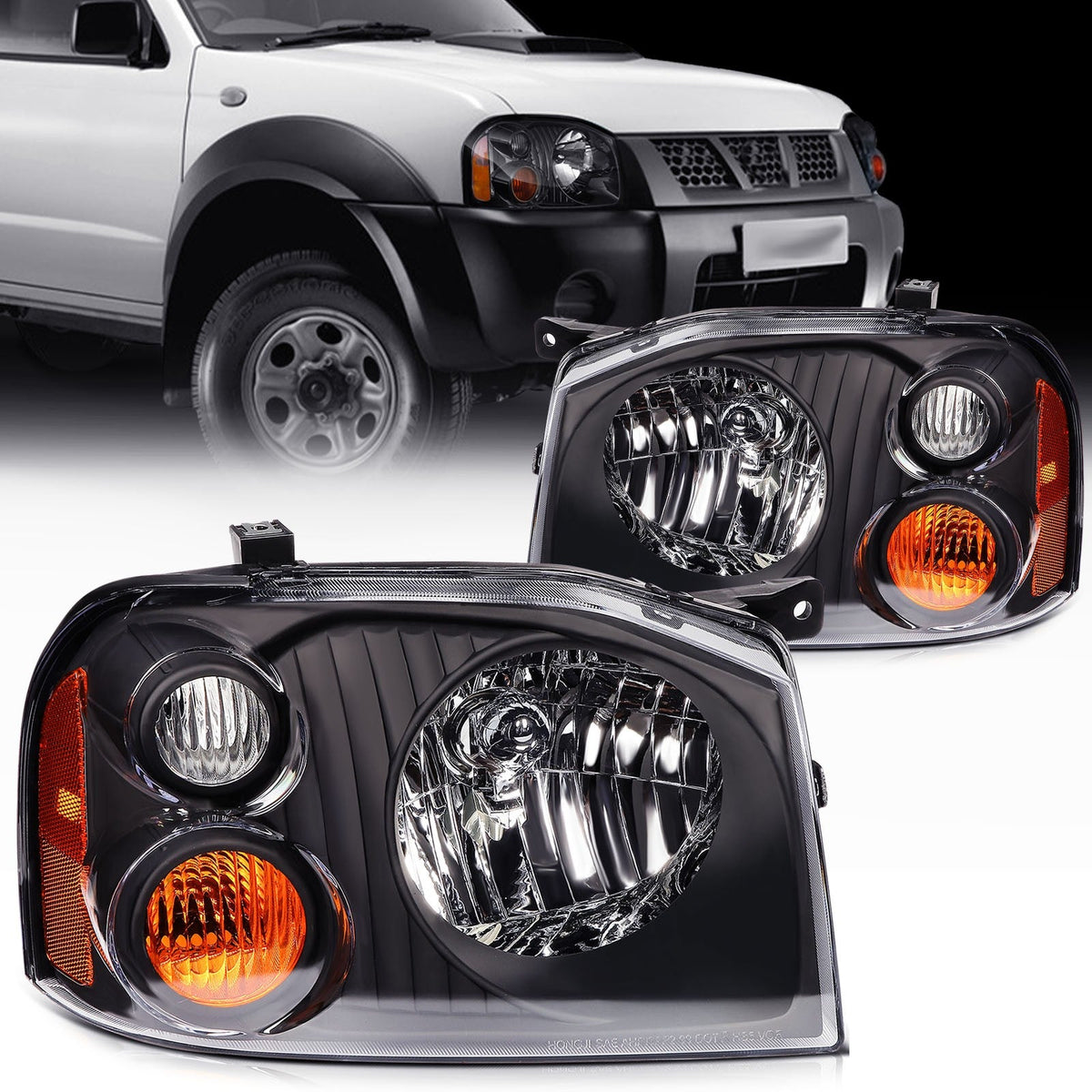 For 2001-2004 Nissan For Frontier Black Housing Left+Right Headlights Assembly KOEEP