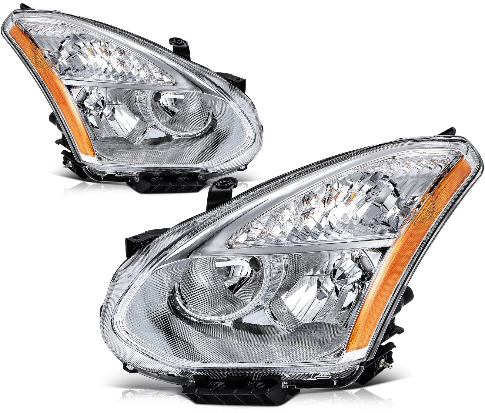 Pair Kit Headlights Assembly For 2012-2015 Nissan For Rogue 2.5L Chrome Amber 6B93BC-57